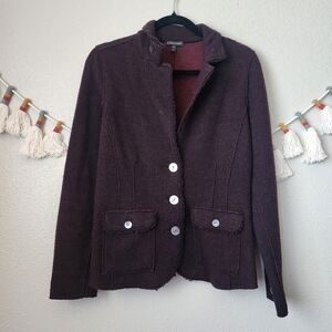 Eileen Fisher Felted Merino Wool Maroon Brown Knit Button Front Blazer Minimal M